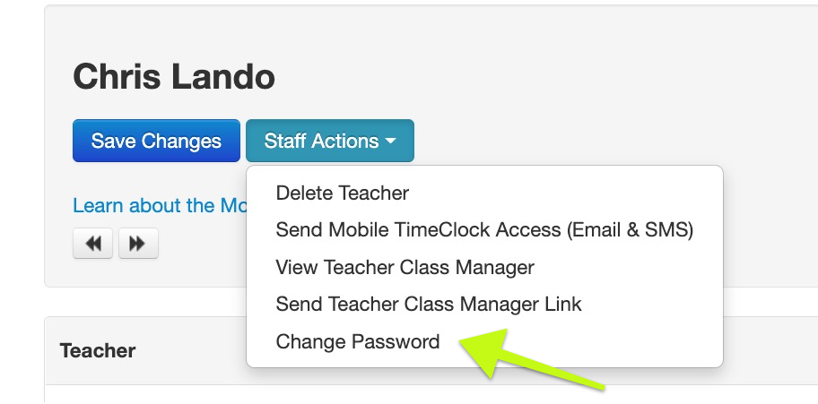 Staff Actions" dropdown menu options.