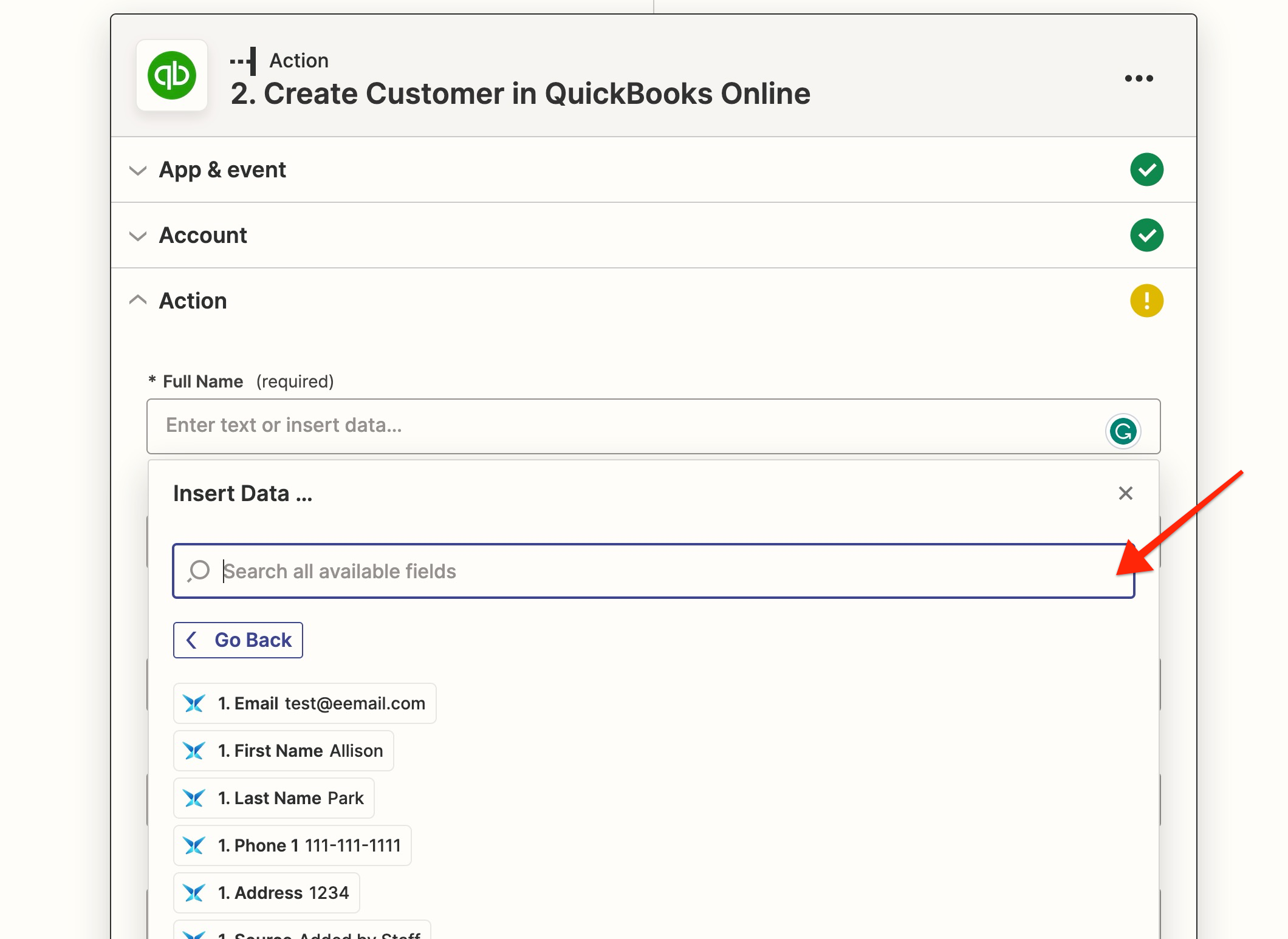 QuickBooks customer creation form interface.