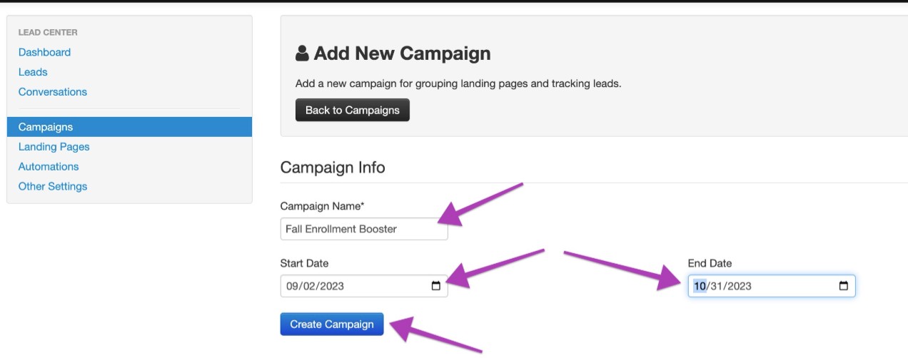 Add New Campaign form interface