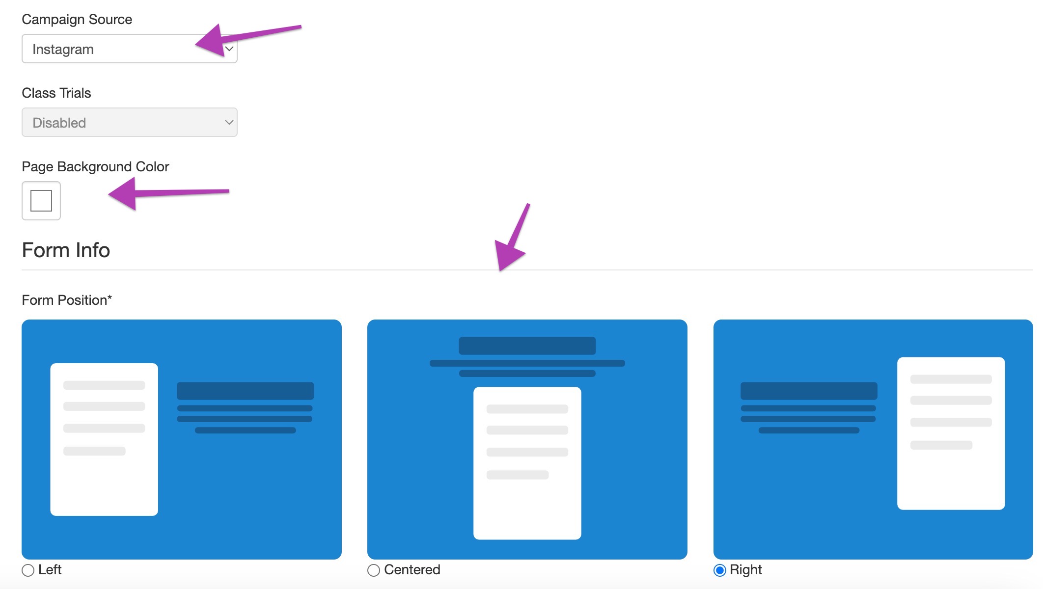Form position selection interface