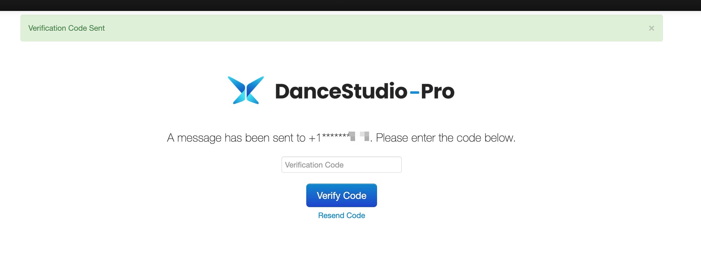 Verification code entry page.