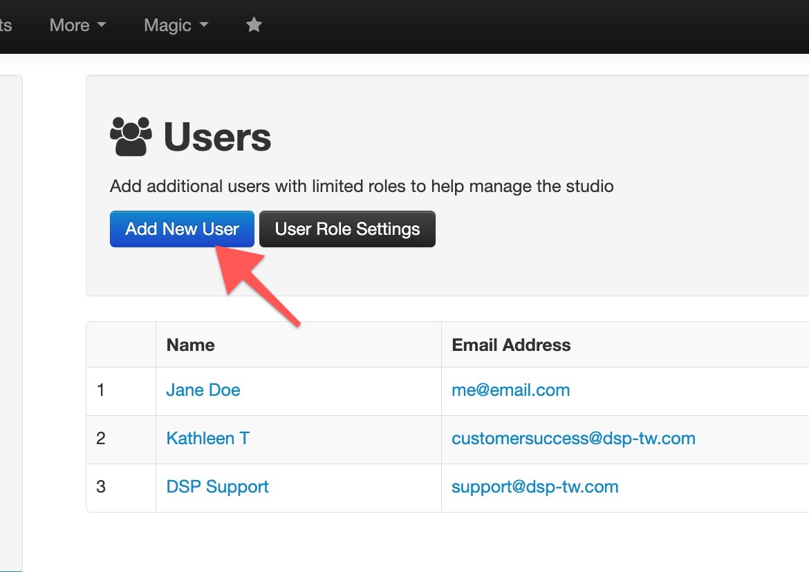 Add New User" button highlighted on user page.