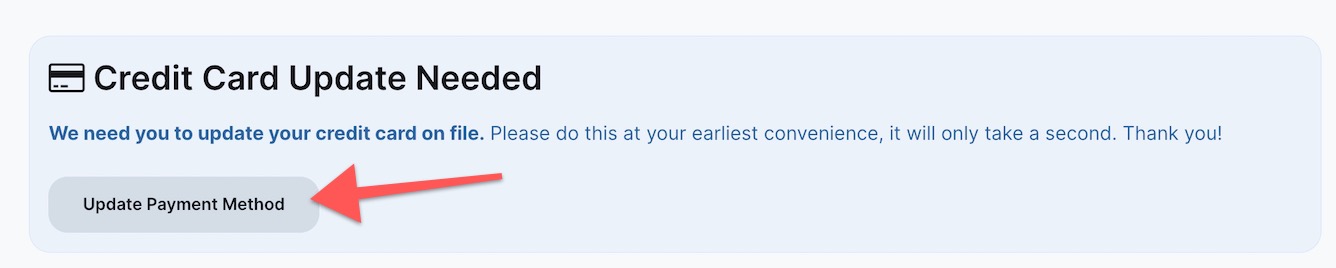 Credit card update request message.