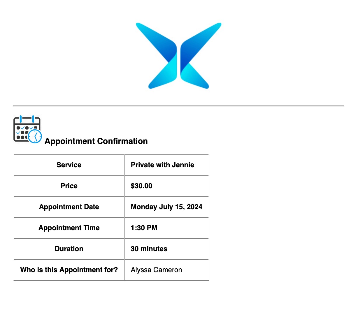 Appointment confirmation details