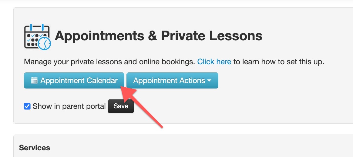Appointments and Private Lessons interface