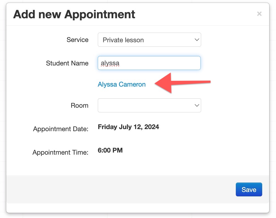 Add new appointment form interface.
