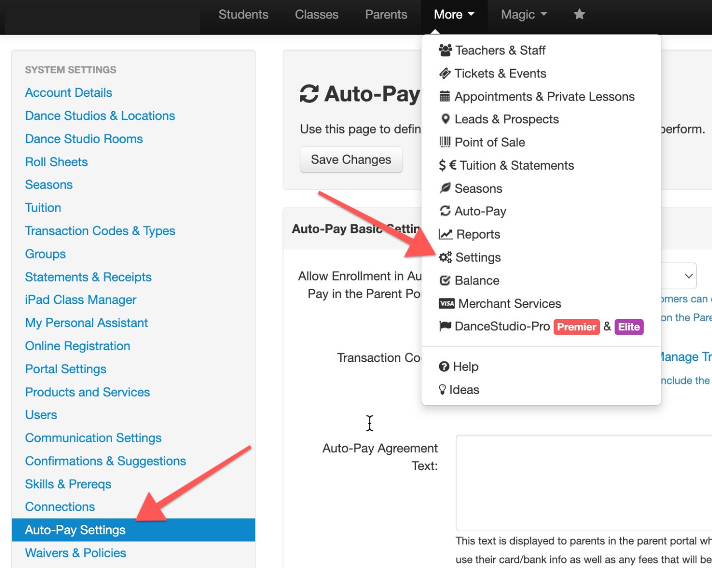 Auto-Pay settings menu in a software interface.
