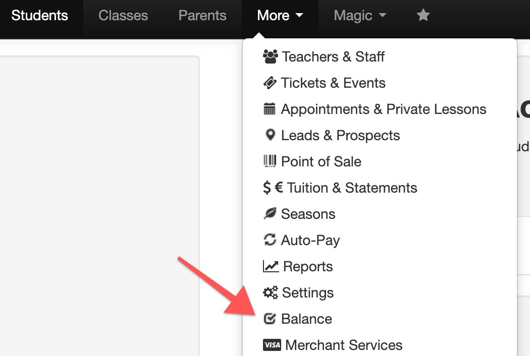 Dropdown menu with various options.