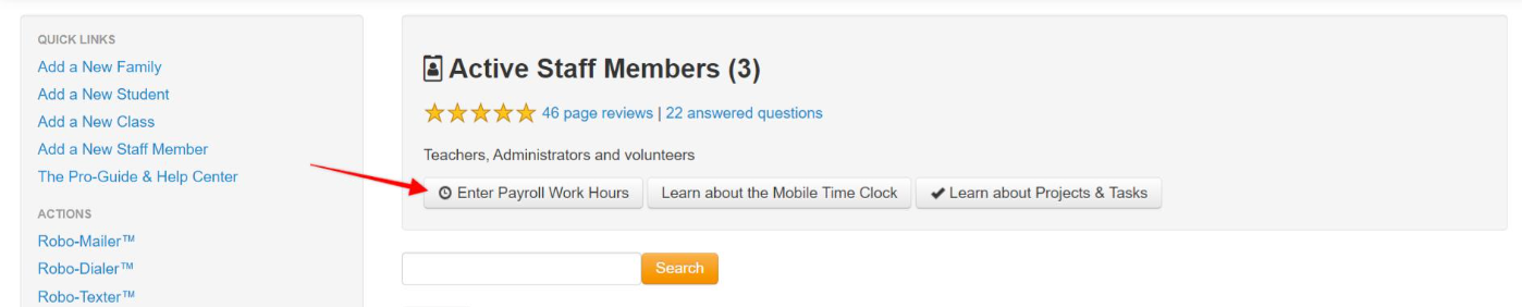 Active Staff Members page with search bar.