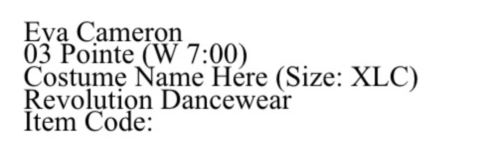 Costume Label Example