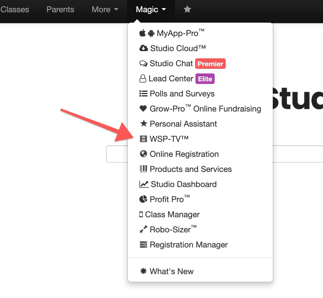 Dropdown menu with various software options.