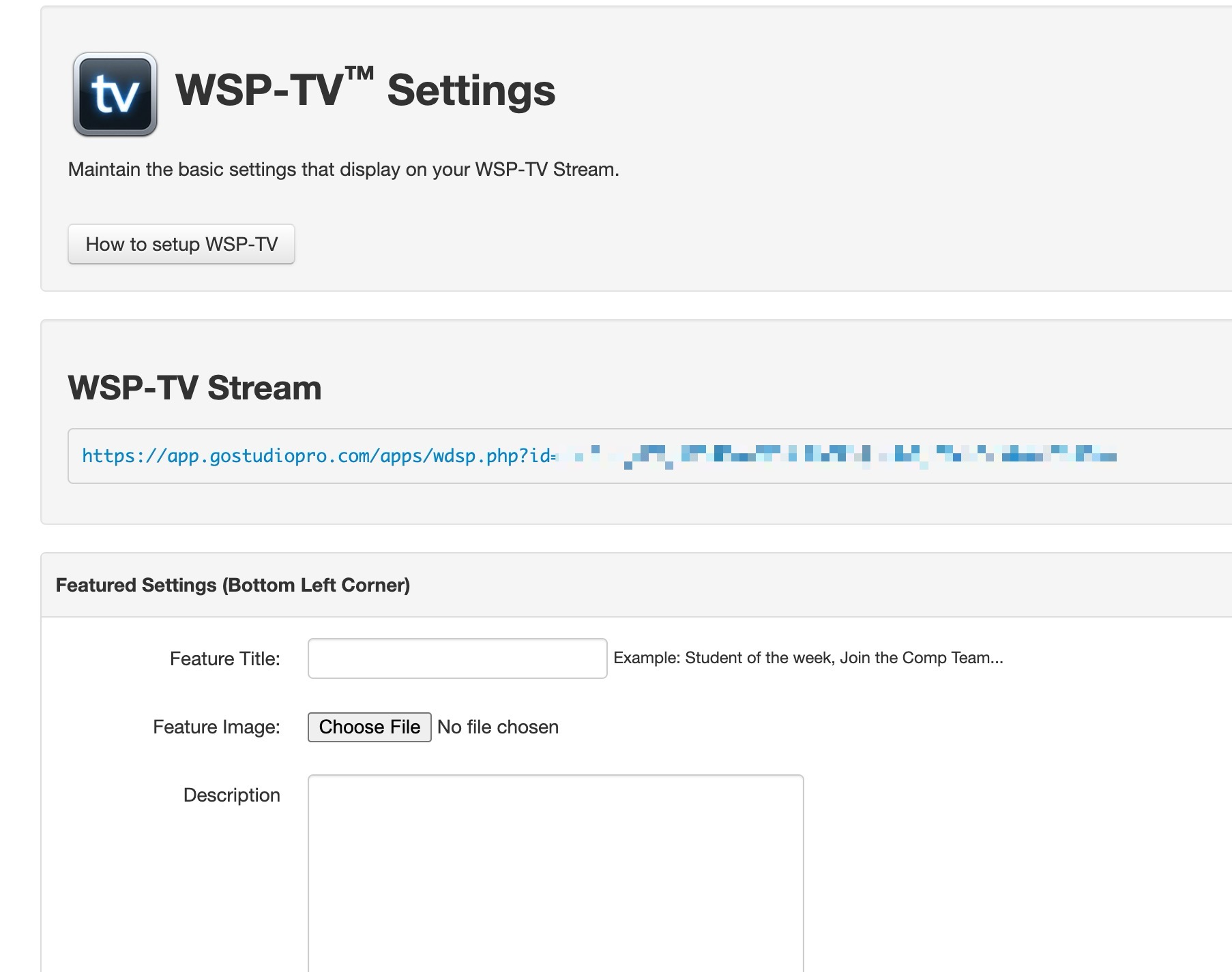 WSP-TV settings page interface