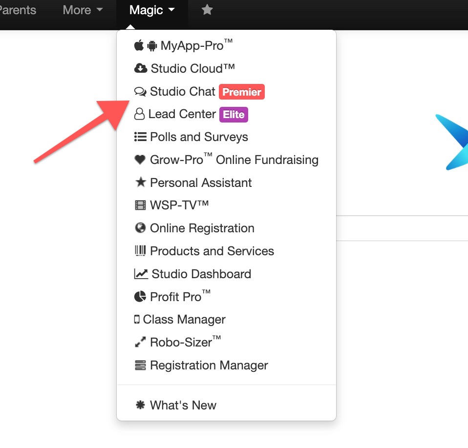 Dropdown menu with various software options.