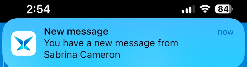 New message notification on phone screen.