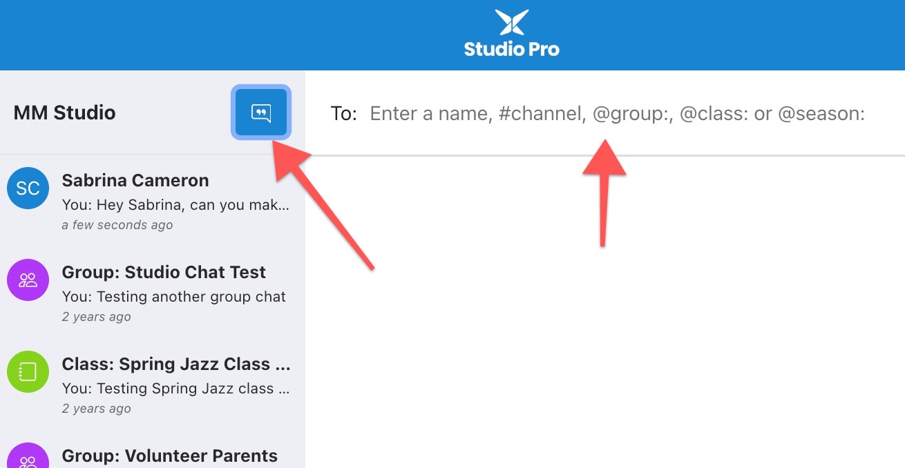 Messaging interface with chat options.
