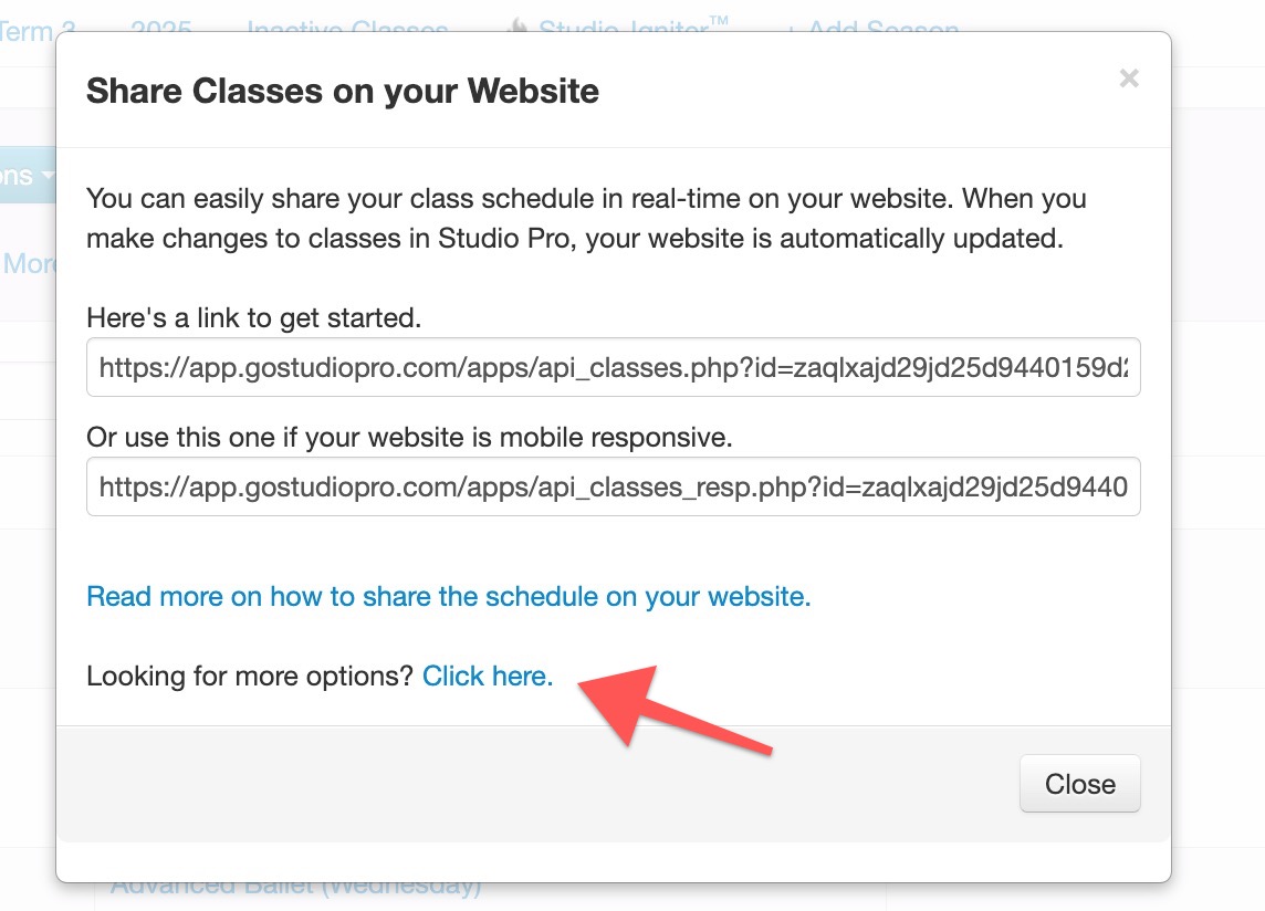 Share Classes on Website instructions