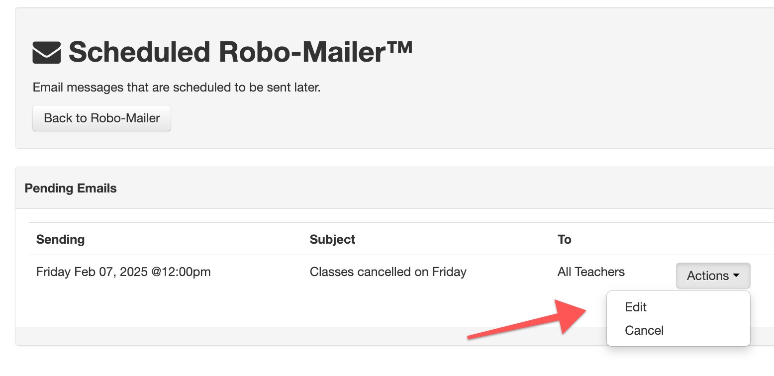 Scheduled email to all teachers, classes canceled.