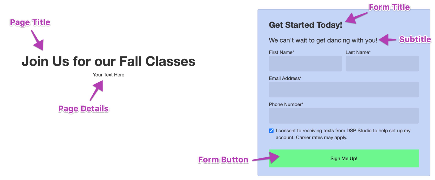 Join Us for Fall Classes" signup form.