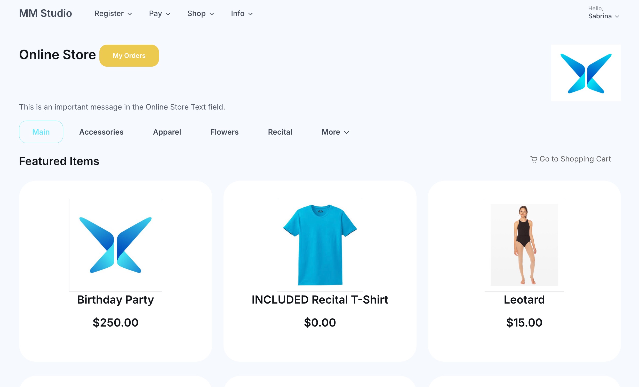 Online store with featured items displayed.