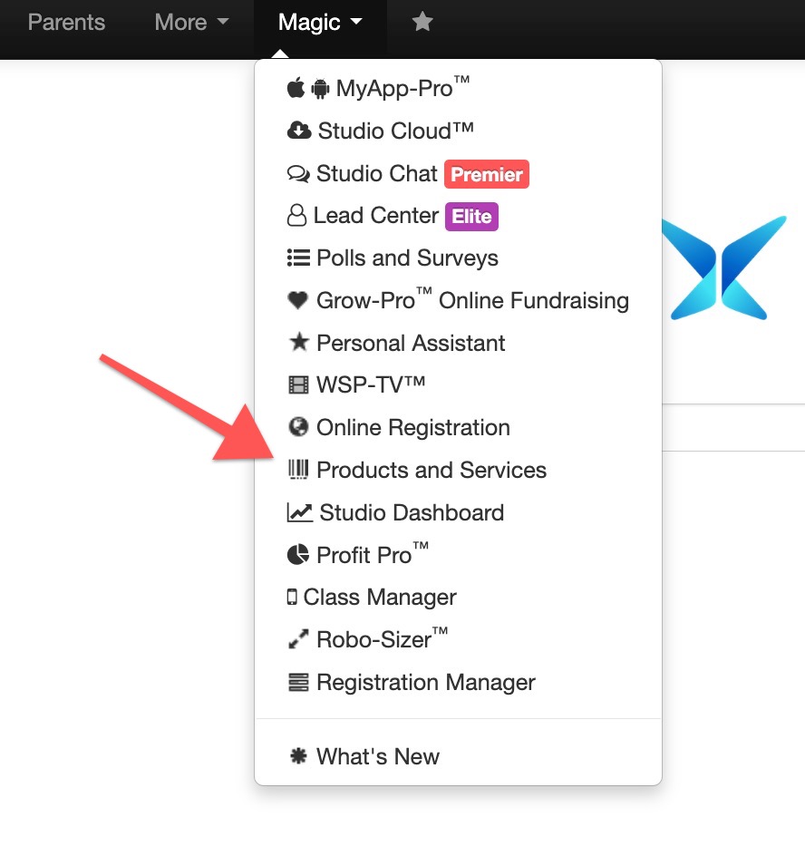 Dropdown menu with various software options.