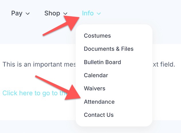 Dropdown menu under 'Info' tab