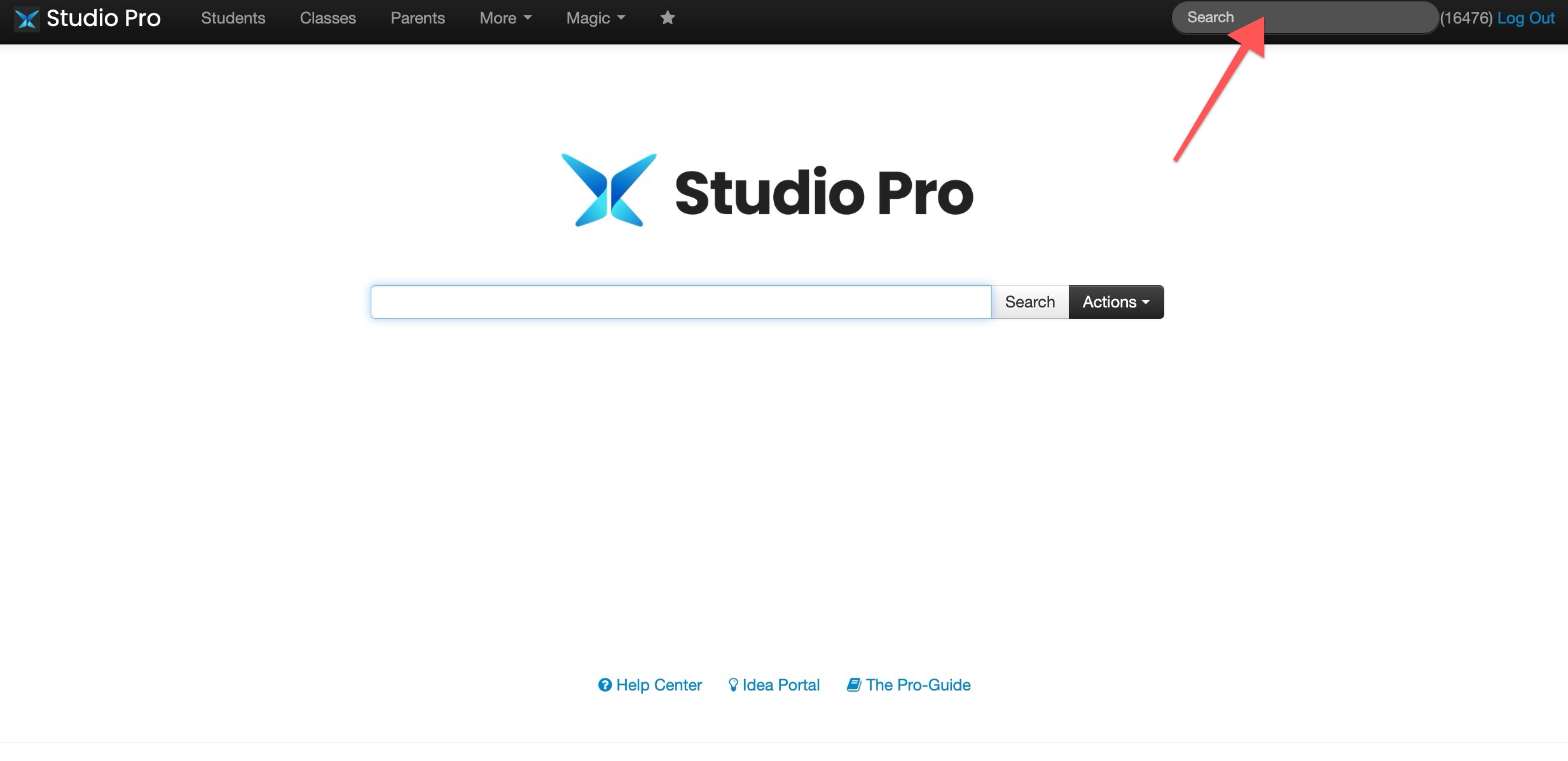 Studio Pro search page interface