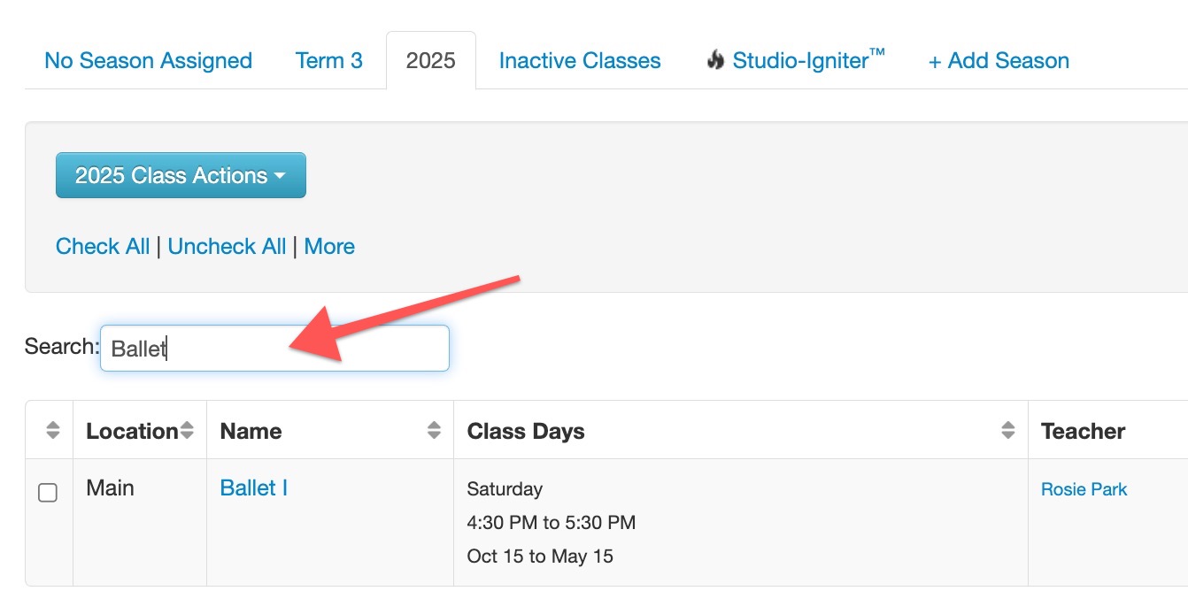 Search for ballet class schedule.
