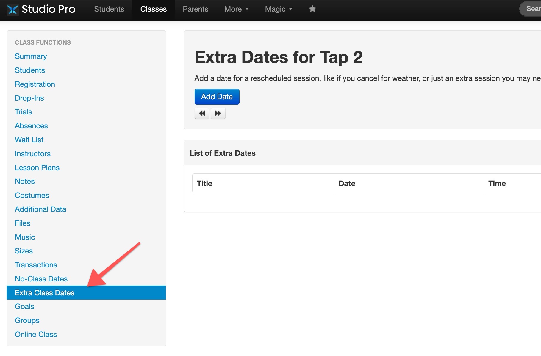 Extra Dates for Tap 2 page interface
