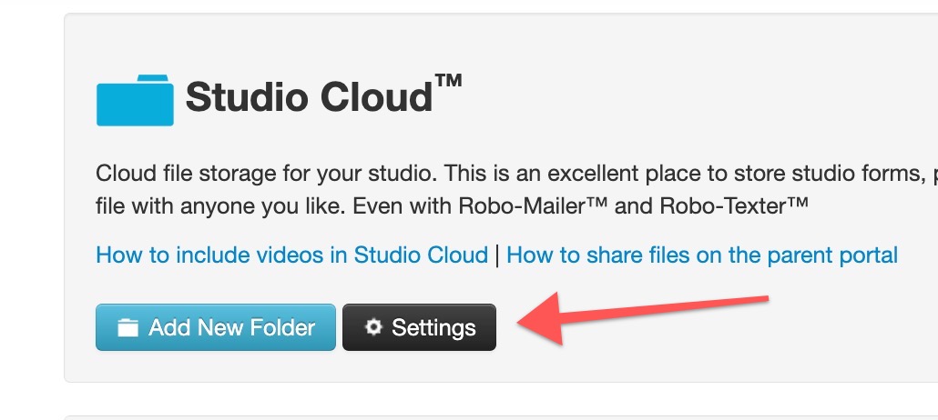 Studio Cloud settings button highlighted