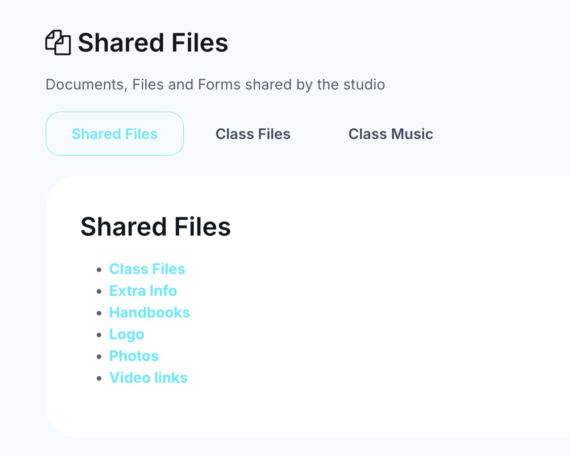 Shared Files menu with file categories listed.