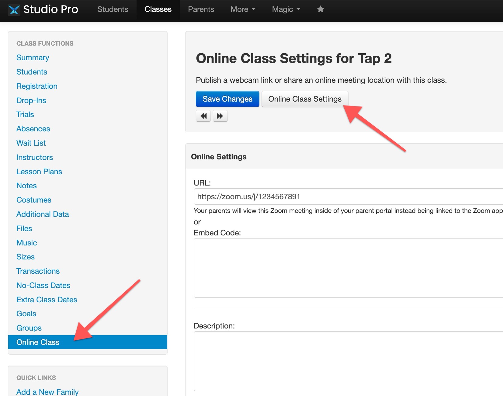 Online class settings interface screenshot.