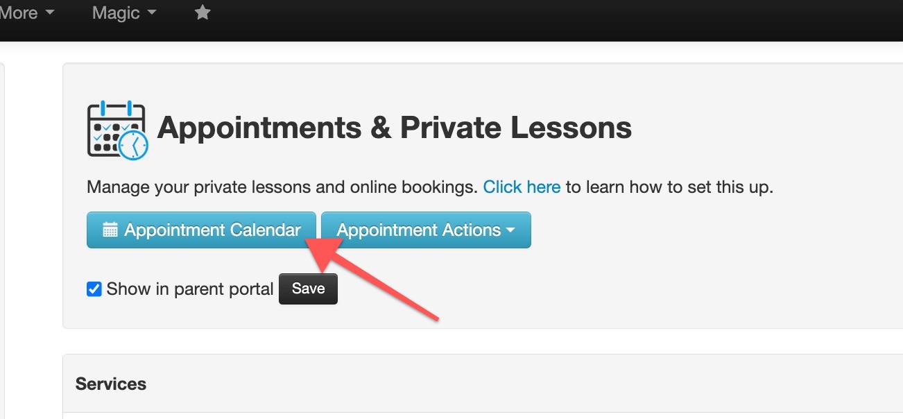 Appointments & Private Lessons page interface