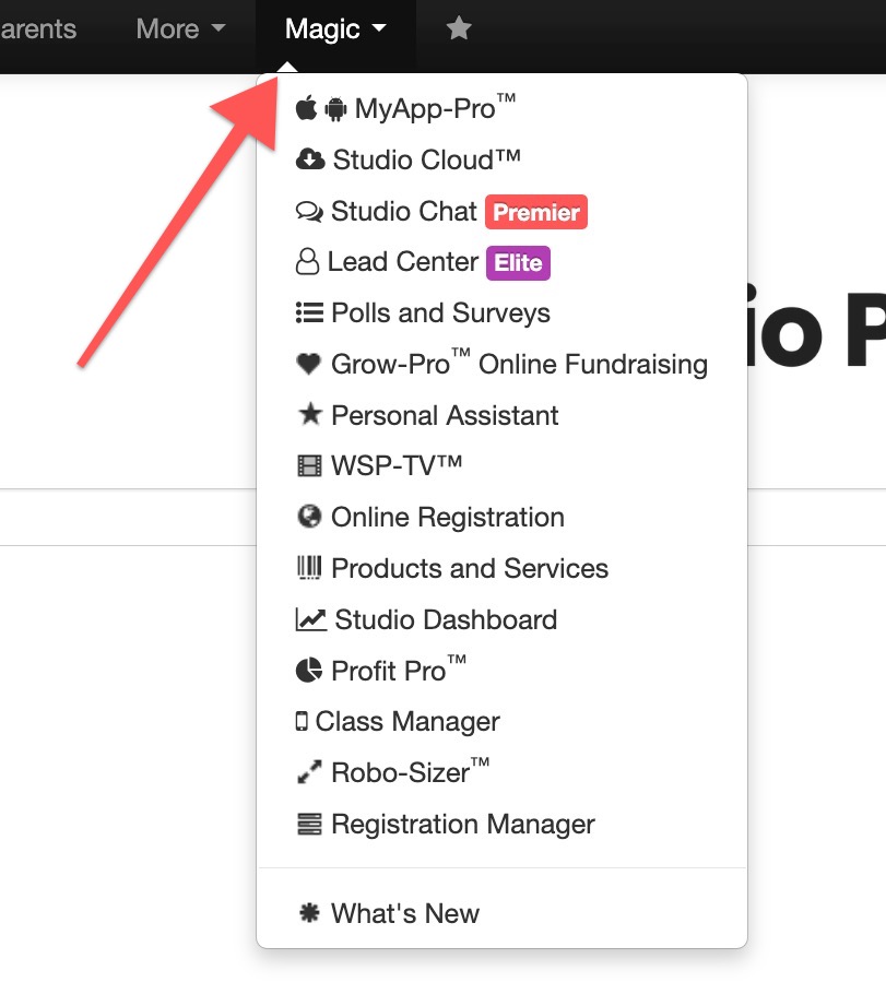 Dropdown menu with various software options.