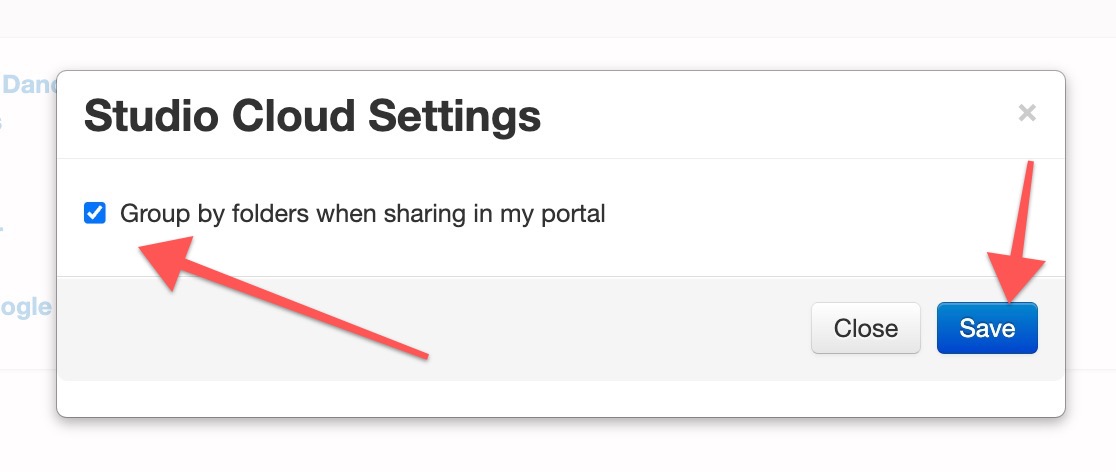 Studio Cloud Settings with Save button highlighted.