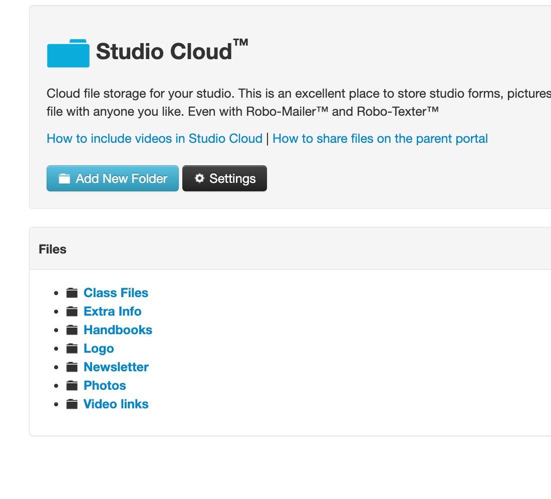 Studio Cloud file storage interface.