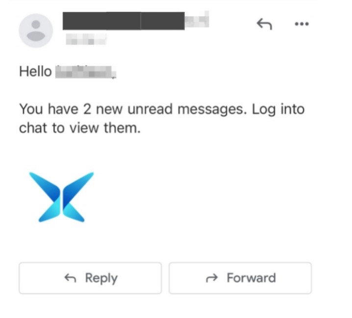 Email notification of 2 unread messages.
