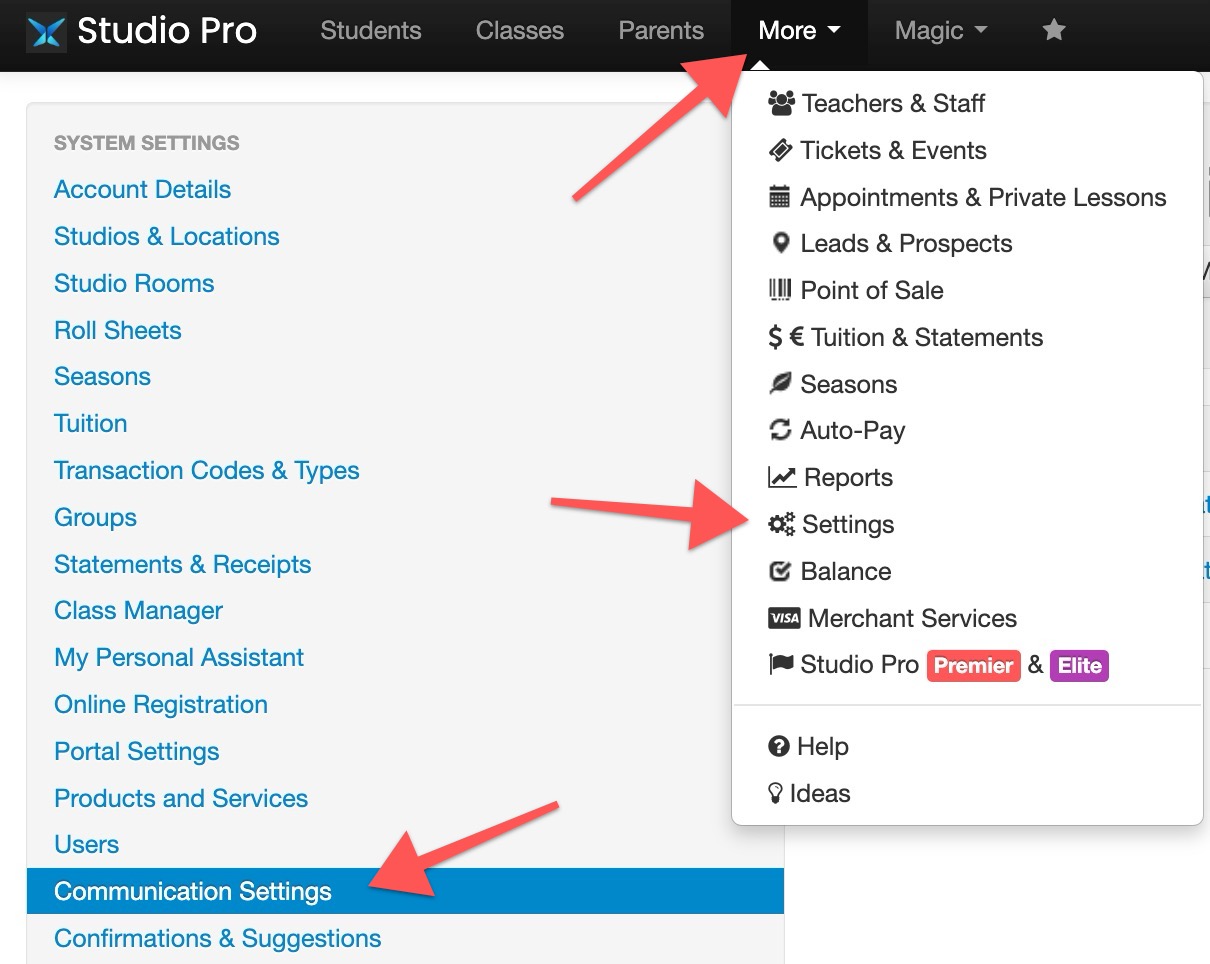 Studio Pro settings menu with options.