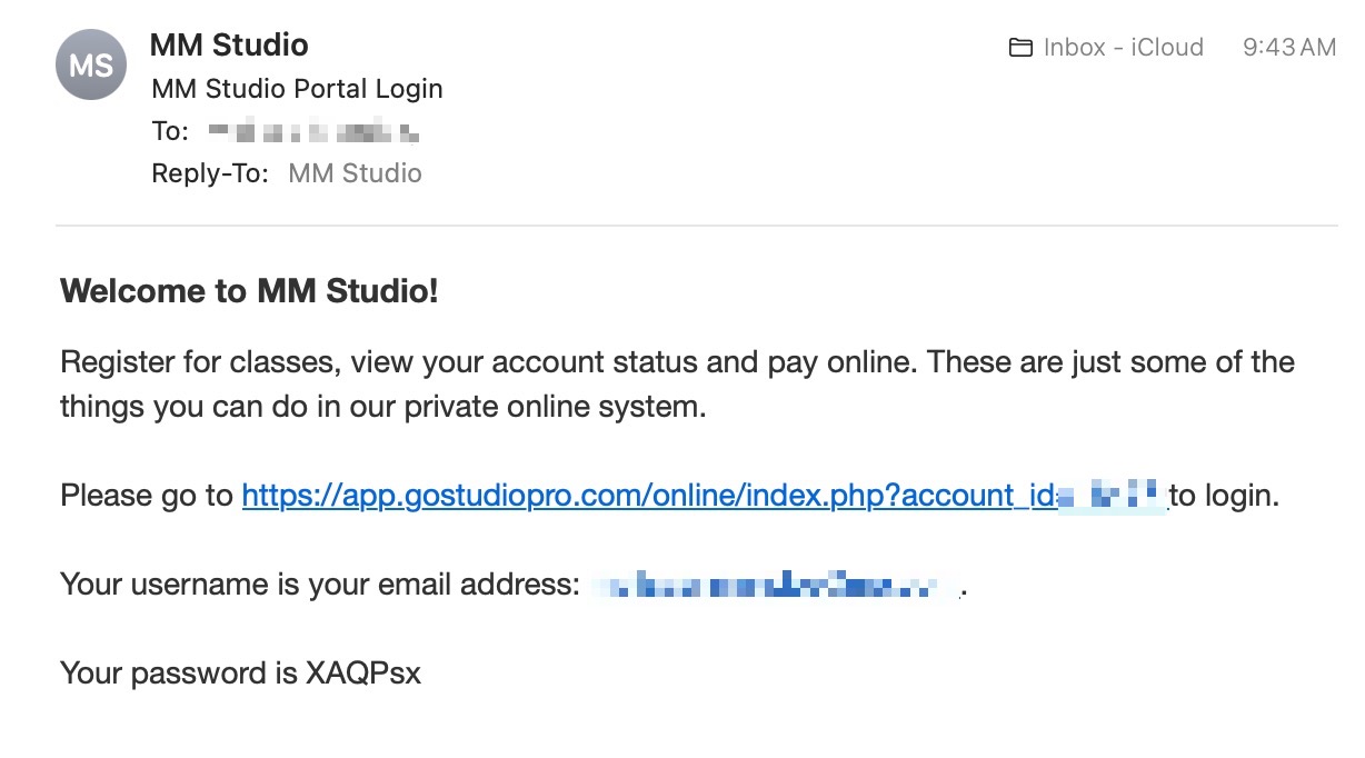 MM Studio login email with link and password.