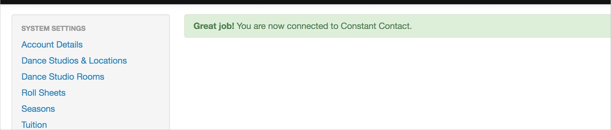 Connected to Constant Contact confirmation.