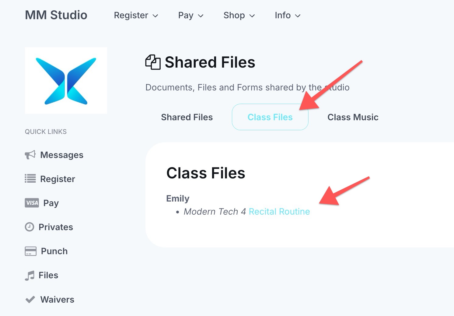 Class Files section with links and options.
