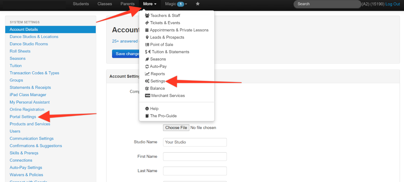 Web interface with menu and settings options.