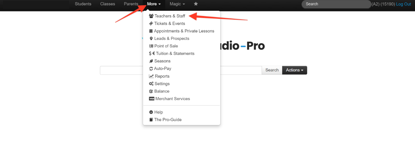 Dropdown menu with various options.