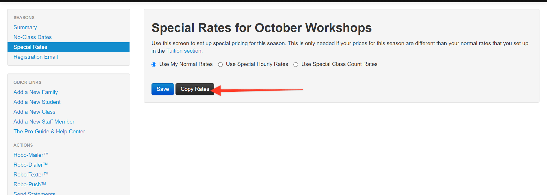Special Rates for October Workshops page