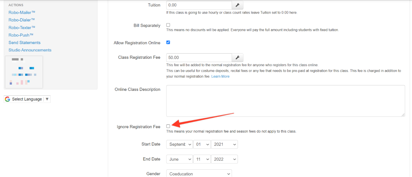 Registration form with fee options.