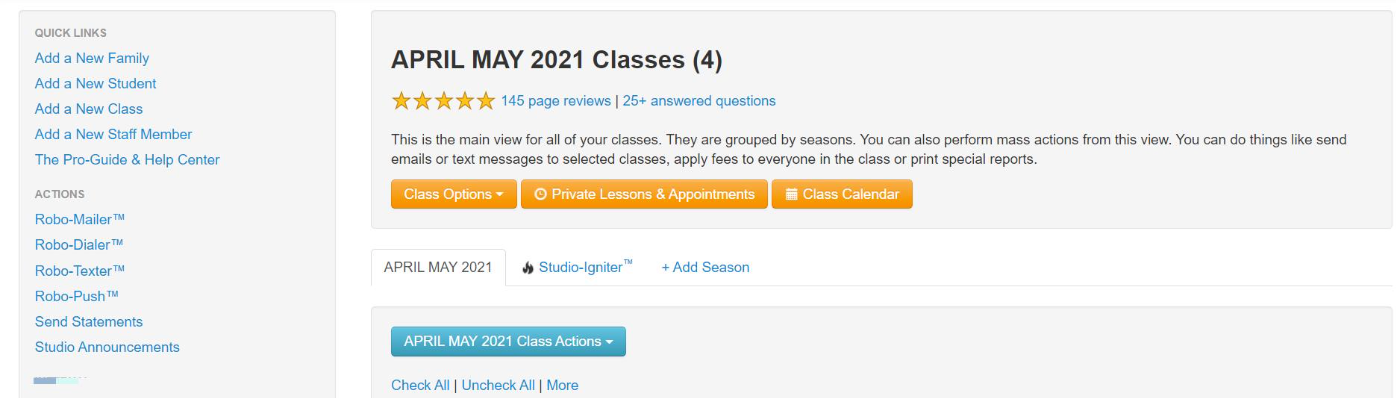 April May 2021 Classes page interface