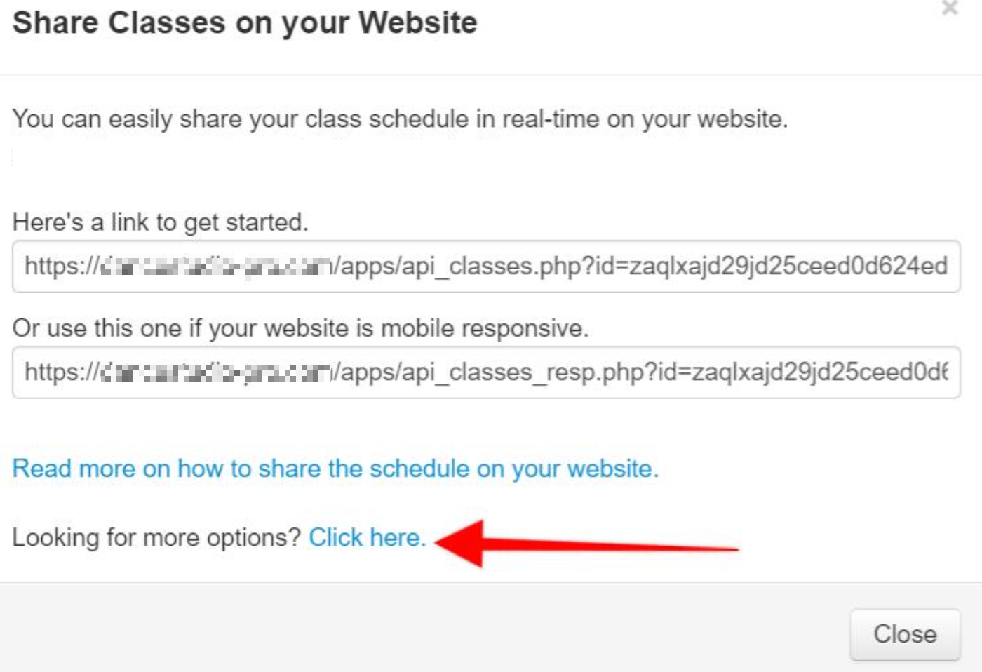 Share class schedule links for websites.