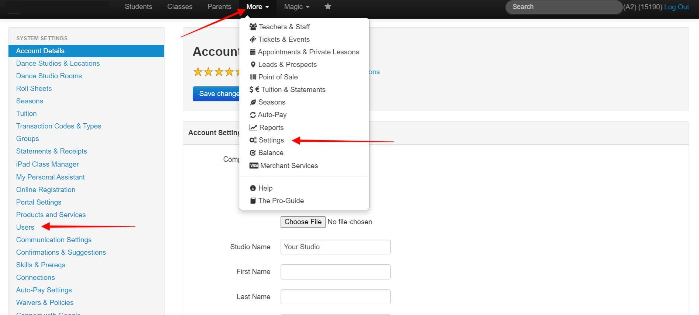Webpage with dropdown menu and settings options.