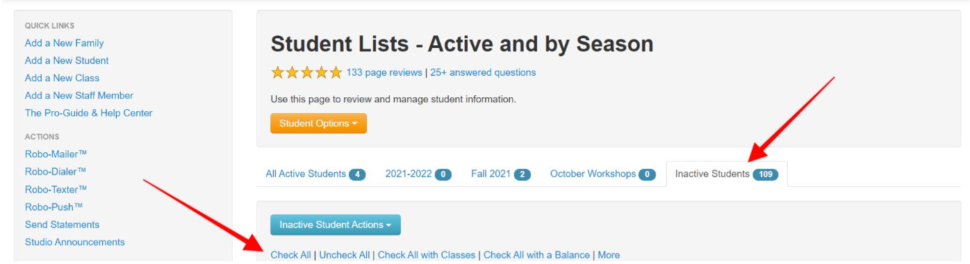 Student management dashboard interface
