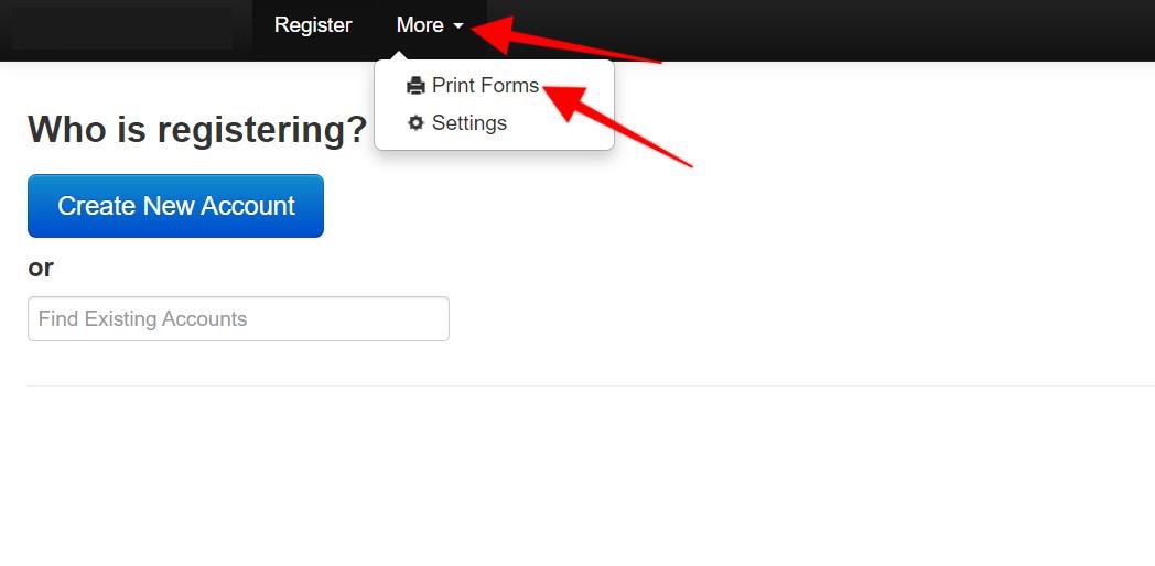 Registration page with dropdown menu