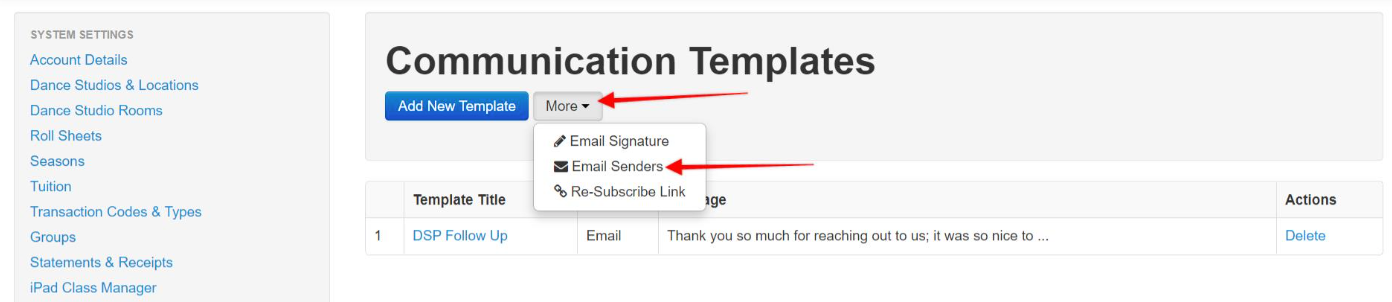 Communication Templates interface screen